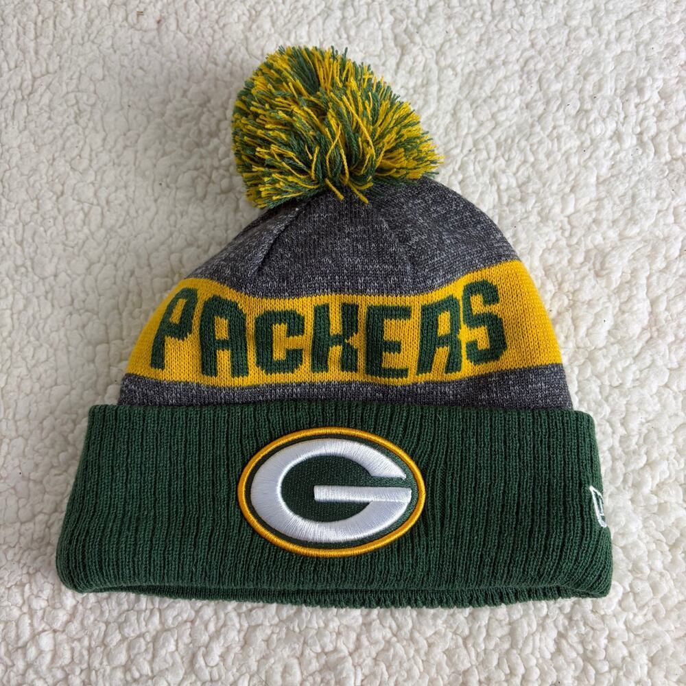 New Era Green Bay Packers Knit Pom Beanie‎ Stocking Hat Fleece Lined